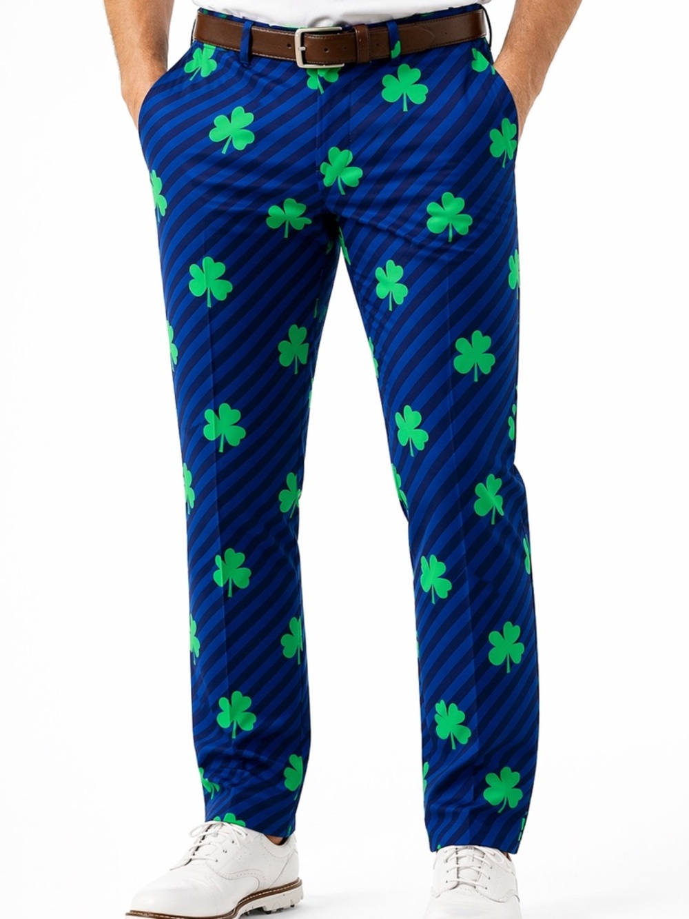 Shinesty Shamrock Pants Mens 32x32 Blue Green Golf Novelty Stretch